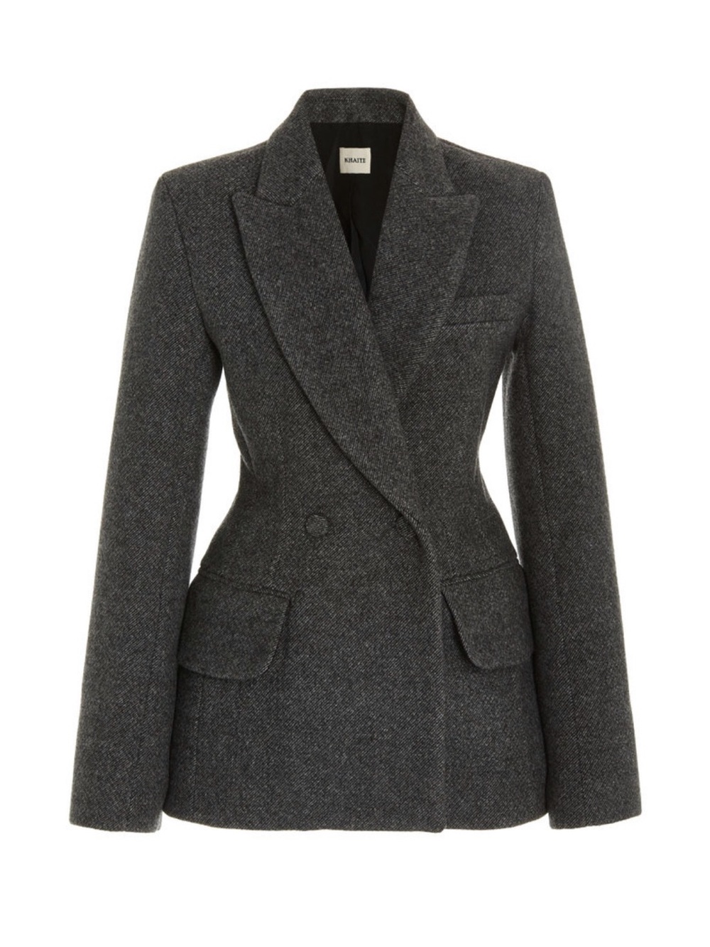 KHAITE Delphine Double Breasted Dark Charcoal Wool Tailored Blazer